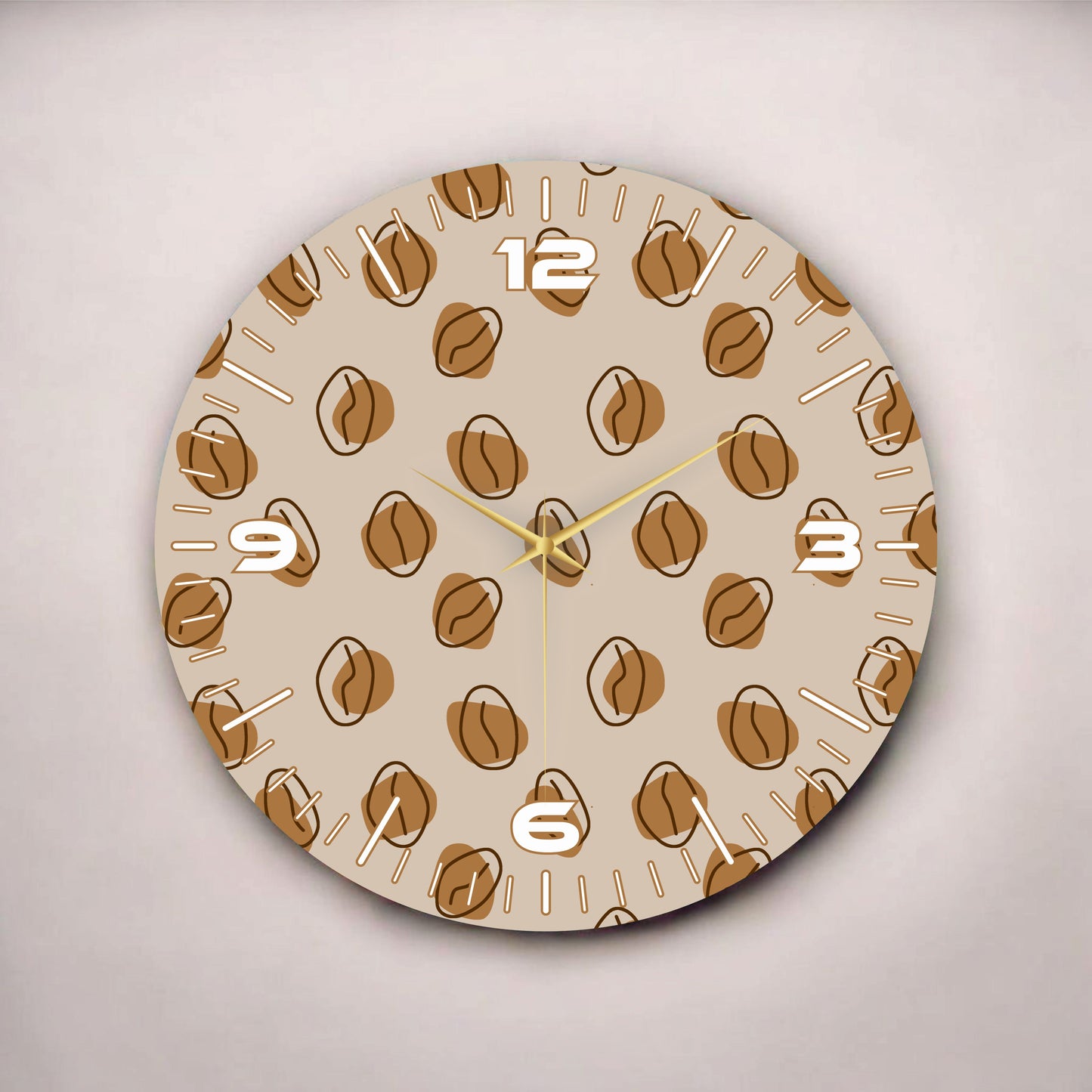 Renkli Baskı Kahve Desenli Sayılı Hediyelik Ahşap Sessiz Tablo Duvar Saati