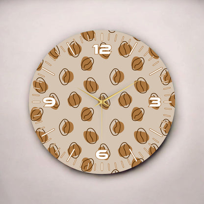 Renkli Baskı Kahve Desenli Sayılı Hediyelik Ahşap Sessiz Tablo Duvar Saati