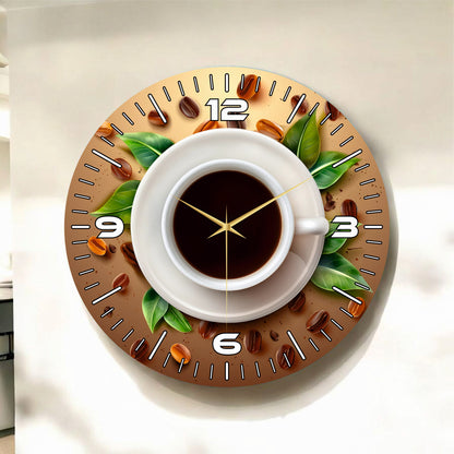 Kahve Temalı Renkli Baskı Kahve Çekirdekleri Desenli Sayılı Hediyelik Ahşap Sessiz Duvar Saati