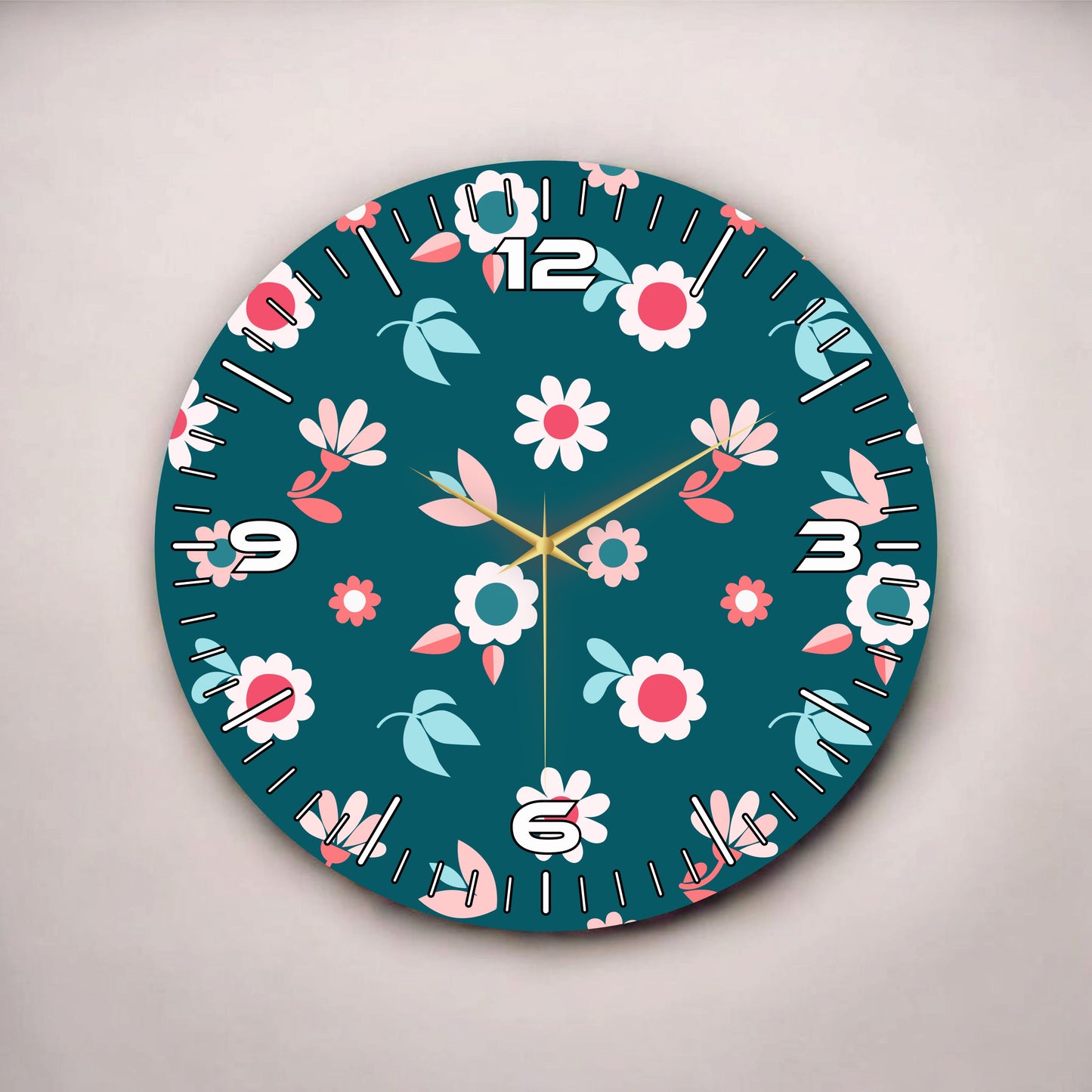 Renkli Baskı Çiçek Desenli Sayılı Hediyelik Ahşap Sessiz Tablo Duvar Saati