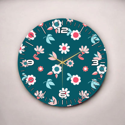 Renkli Baskı Çiçek Desenli Sayılı Hediyelik Ahşap Sessiz Tablo Duvar Saati