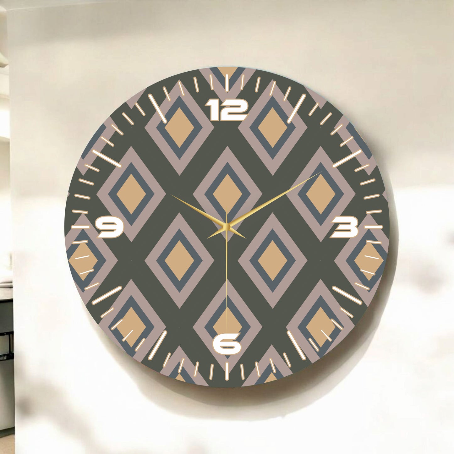 Sade Renkli Baskı Baklava Desenli Sayılı Hediyelik Ahşap Sessiz Tablo Duvar Saati