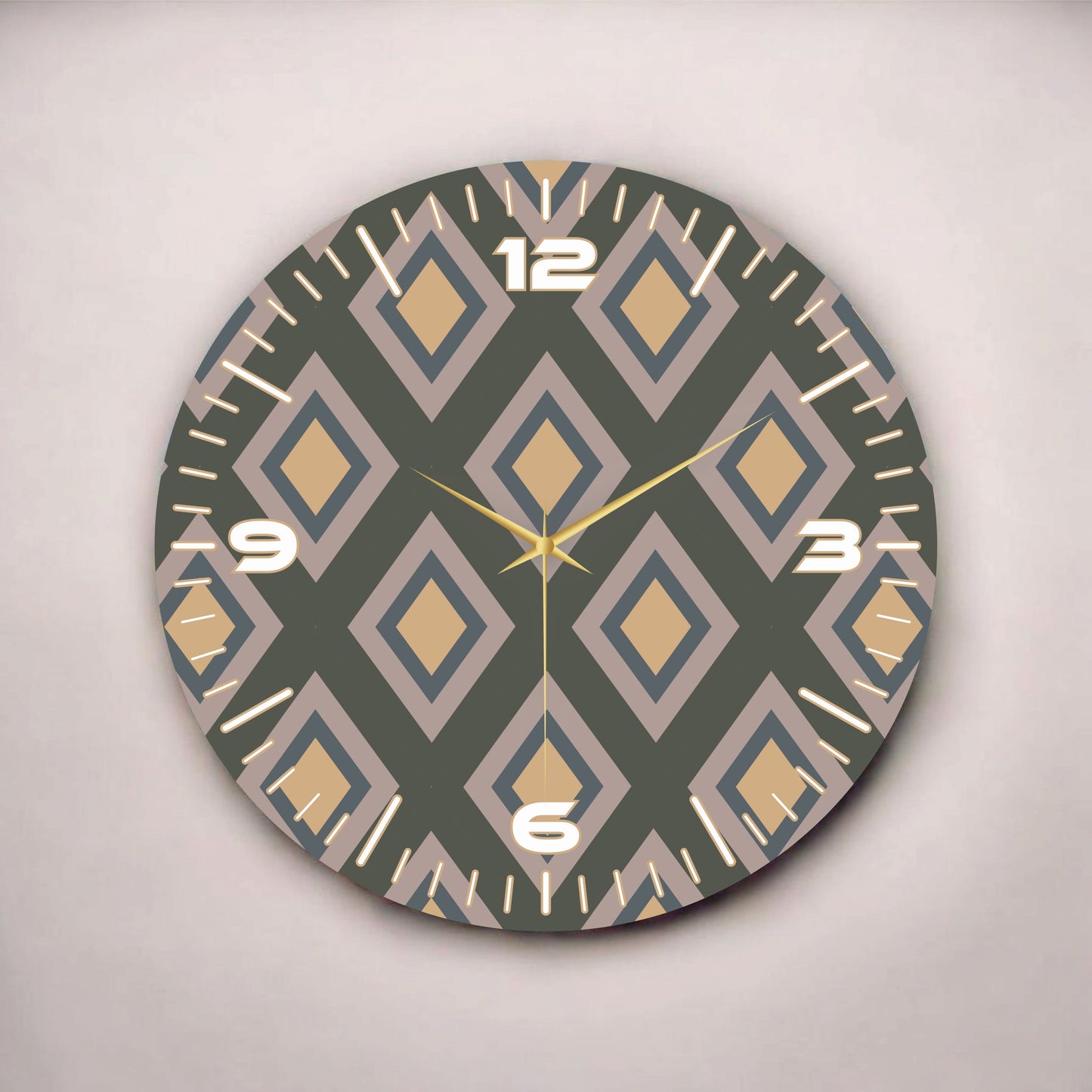 Sade Renkli Baskı Baklava Desenli Sayılı Hediyelik Ahşap Sessiz Tablo Duvar Saati