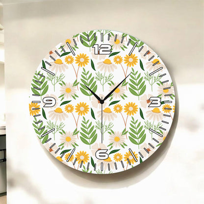 Renkli Baskı Çiçek Desenli Sayılı Hediyelik Ahşap Sessiz Tablo Duvar Saati