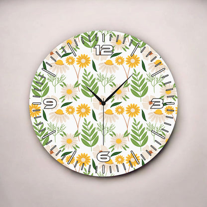 Renkli Baskı Çiçek Desenli Sayılı Hediyelik Ahşap Sessiz Tablo Duvar Saati