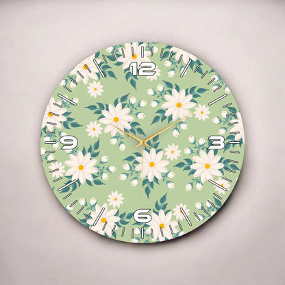 Renkli Baskı Çiçek Papatya Desenli Sayılı Hediyelik Ahşap Sessiz Tablo Duvar Saati