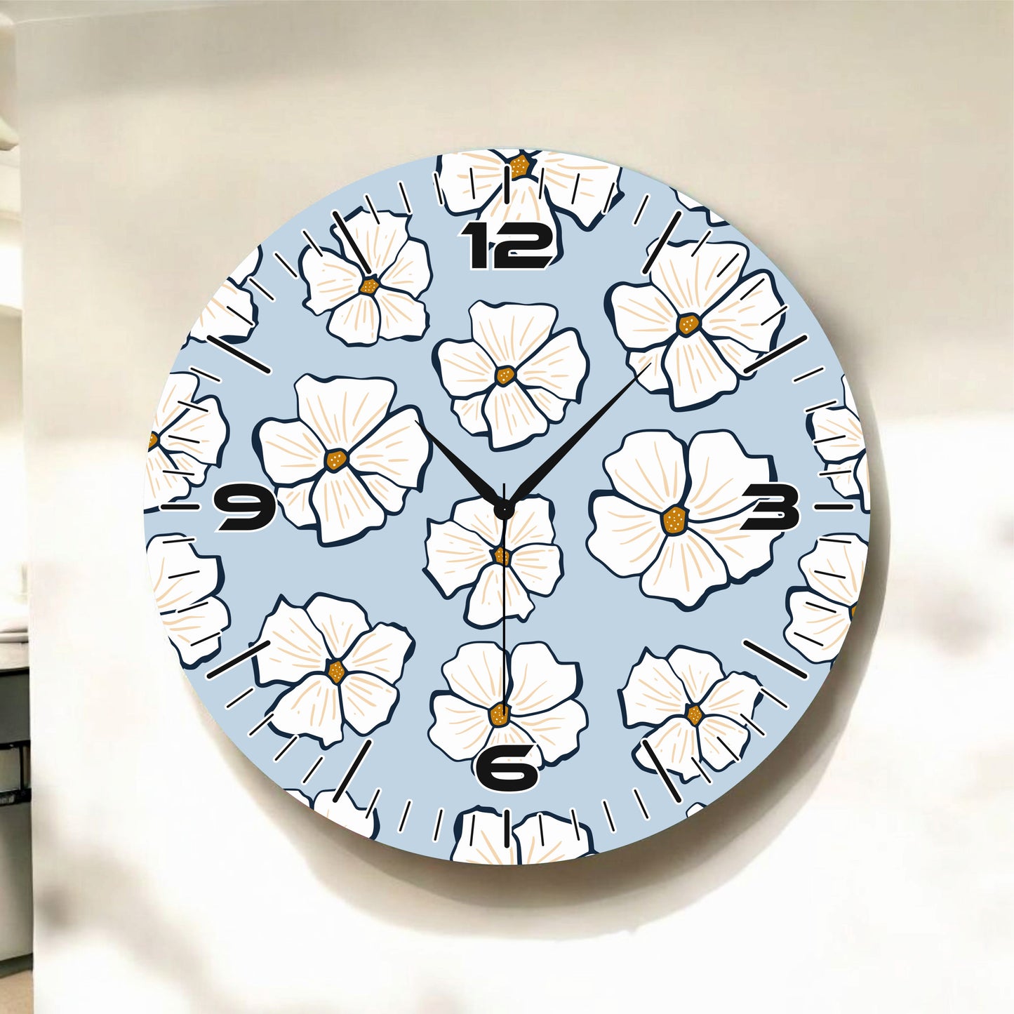 Çiçek Temalı Renkli Baskı Papatya Desenli Sayılı Hediyelik Ahşap Sessiz Tablo Duvar Saati
