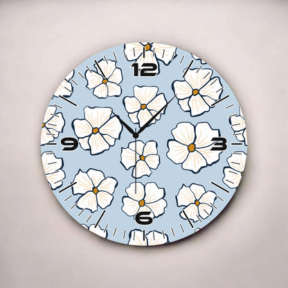 Çiçek Temalı Renkli Baskı Papatya Desenli Sayılı Hediyelik Ahşap Sessiz Tablo Duvar Saati