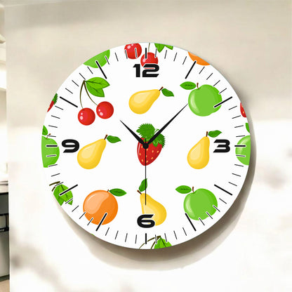 Renkli Baskı Meyve Desenli Sayılı Hediyelik Ahşap Sessiz Tablo Duvar Saati