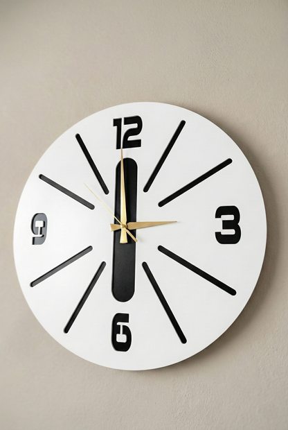 Ahşap Ceviz Mobilya Renk Desenli Hediyelik Sessiz Duvar Saati 50cm