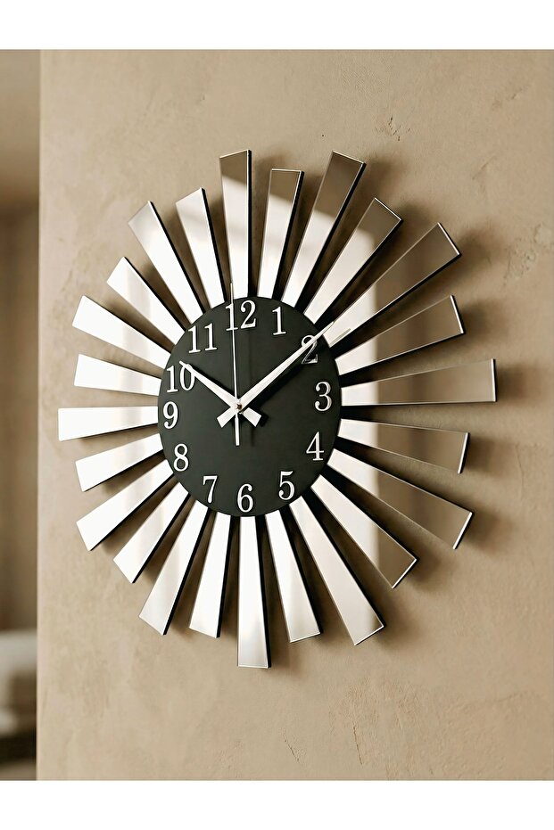 Ahşap Ceviz Mobilya Renk Desenli Hediyelik Sessiz Duvar Saati 50cm