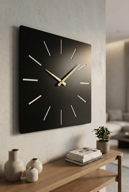 Ahşap Ceviz Mobilya Renk Desenli Hediyelik Sessiz Duvar Saati 50cm