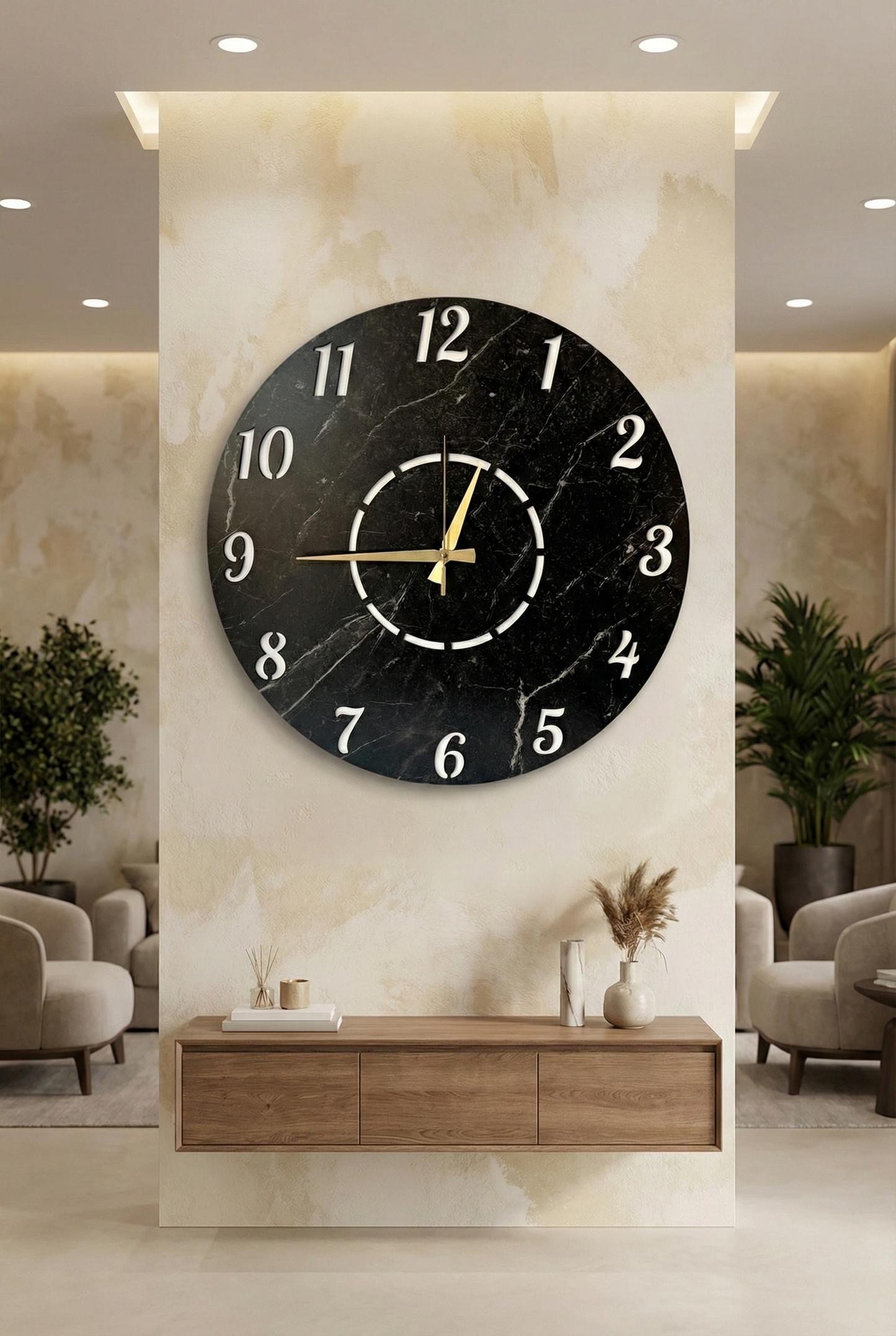 Ahşap Ceviz Mobilya Renk Desenli Hediyelik Sessiz Duvar Saati 50cm