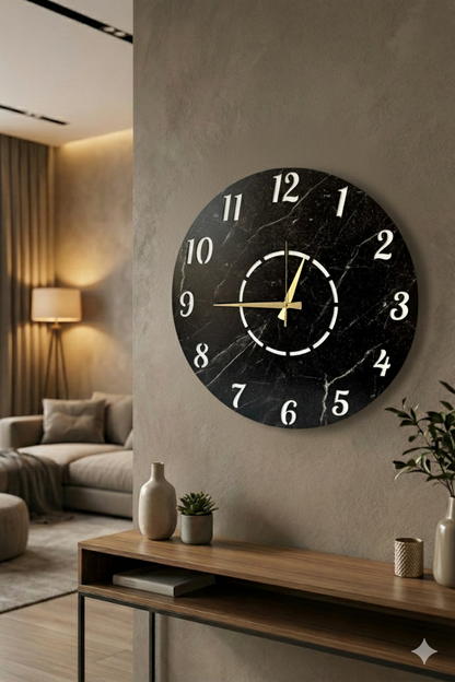 Ahşap Ceviz Mobilya Renk Desenli Hediyelik Sessiz Duvar Saati 50cm