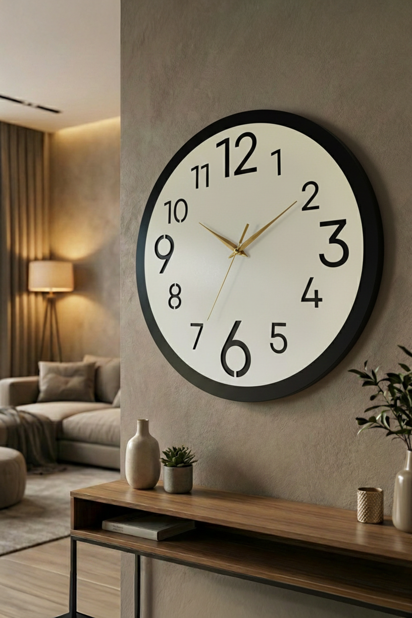 Ahşap Ceviz Mobilya Renk Desenli Hediyelik Sessiz Duvar Saati 50cm