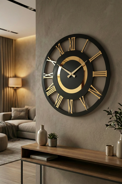 Ahşap Ceviz Mobilya Renk Desenli Hediyelik Sessiz Duvar Saati 50cm