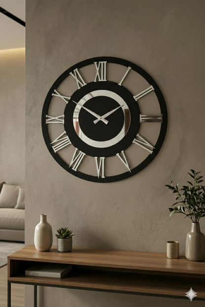 Ahşap Ceviz Mobilya Renk Desenli Hediyelik Sessiz Duvar Saati 50cm