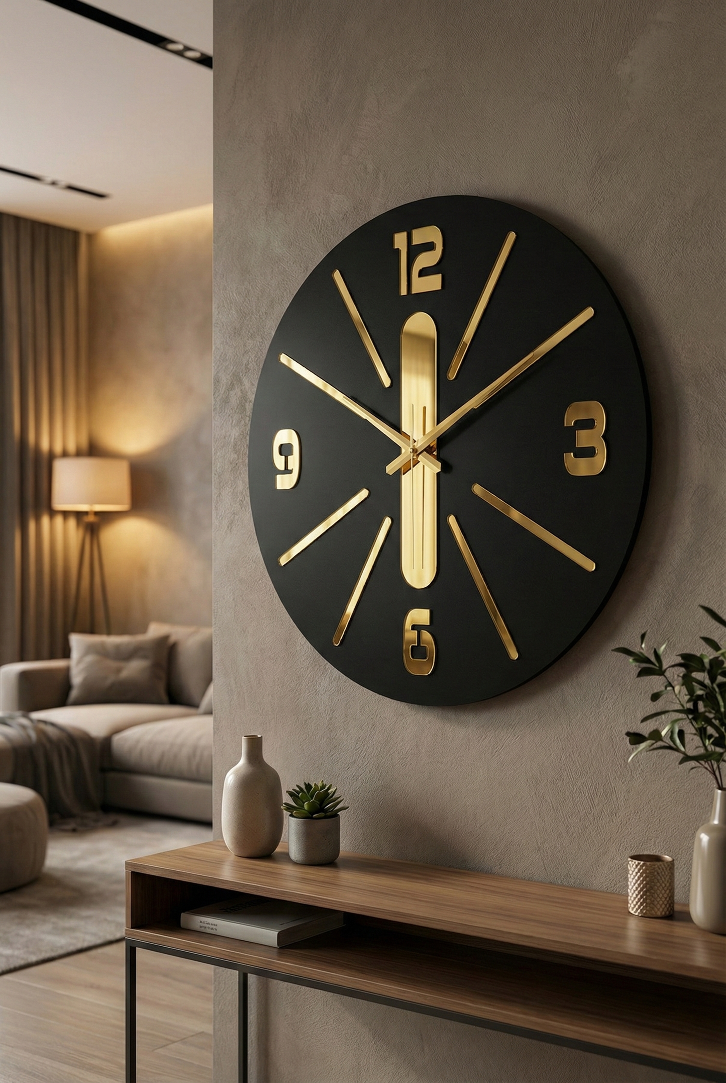 Ahşap Ceviz Mobilya Renk Desenli Hediyelik Sessiz Duvar Saati 50cm