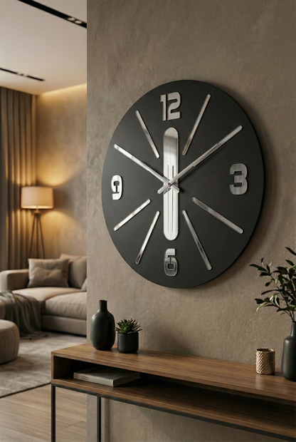 Ahşap Ceviz Mobilya Renk Desenli Hediyelik Sessiz Duvar Saati 50cm