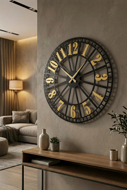 Ahşap Ceviz Mobilya Renk Desenli Hediyelik Sessiz Duvar Saati 50cm