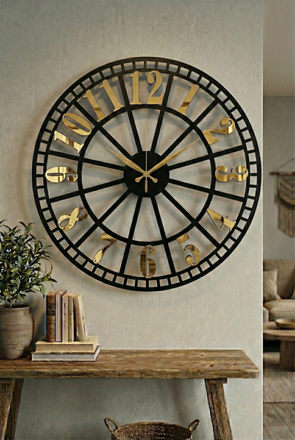 Ahşap Ceviz Mobilya Renk Desenli Hediyelik Sessiz Duvar Saati 50cm