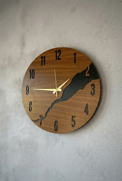 Ahşap Ceviz Mobilya Renk Desenli Hediyelik Sessiz Duvar Saati 50cm